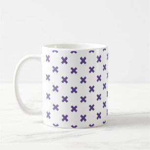 Ultra violet cross stitches on white coffee mug