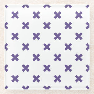 Ultra violet cross stitches on white glass coaster