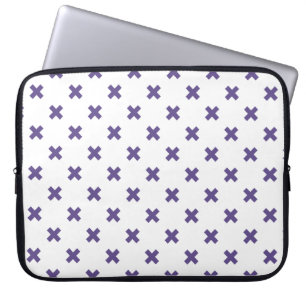 Ultra violet cross stitches on white laptop sleeve
