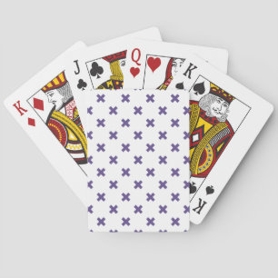 Ultra violet cross stitches on white playing cards