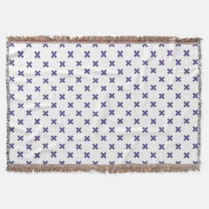 Ultra violet cross stitches on white throw blanket