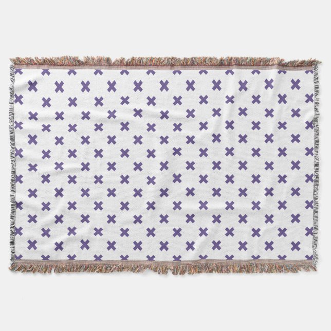 Ultra violet cross stitches on white throw blanket (Front)