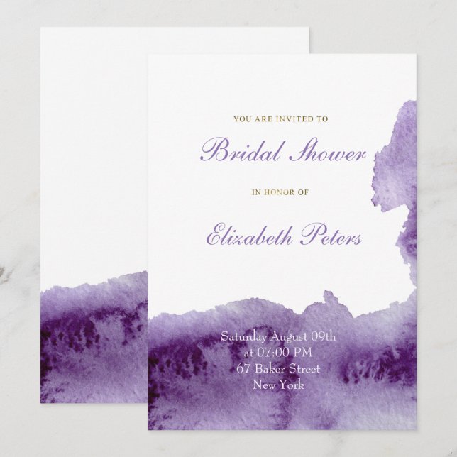 Ultra Violet Elegant Watercolor Bridal Shower Invitation (Front/Back)