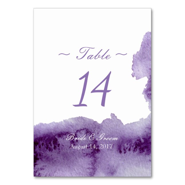 Ultra Violet Elegant Watercolor Table Number (Front)