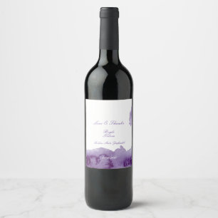 Ultra Violet Elegant Watercolor Wedding Wine Label
