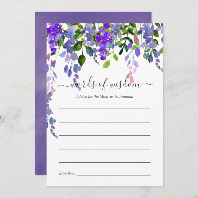 Ultra Violet Floral Bridal Shower Advice Invitation (Front/Back)