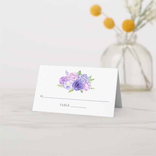 Ultra Violet Floral Wedding Table Number Place Card (Front)