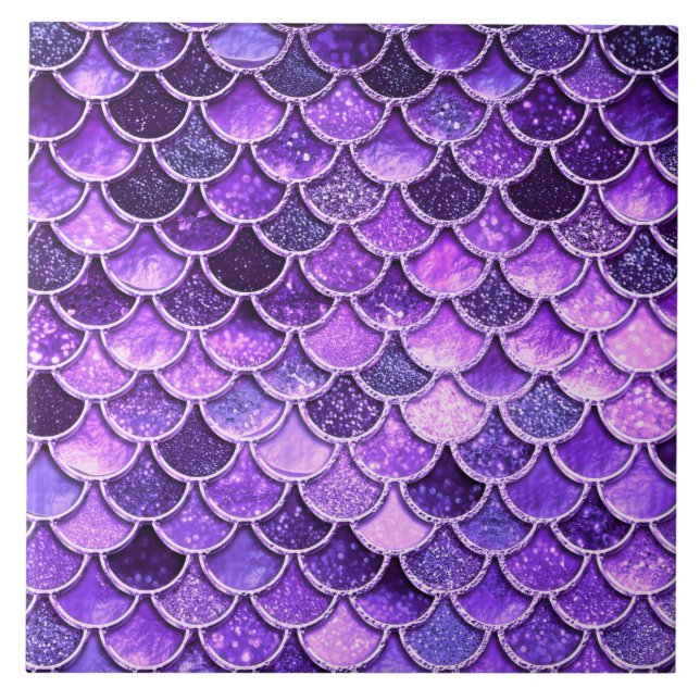 Ultra Violet Glitter Mermaid Scales Ceramic Tile (Front)