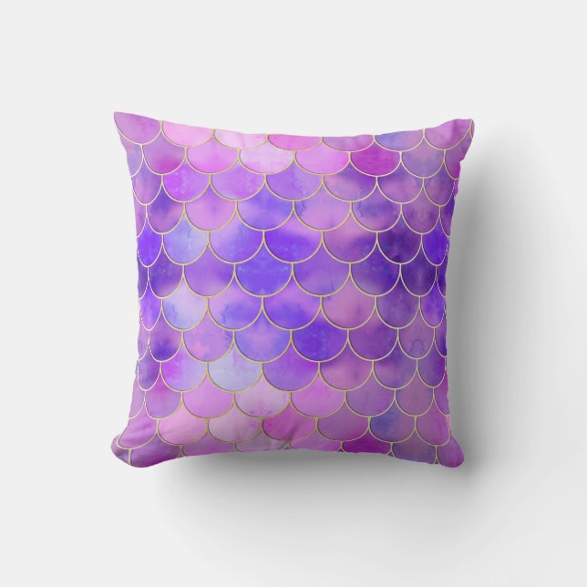Ultra Violet & Gold Mermaid Scale Pattern Cushion (Front)