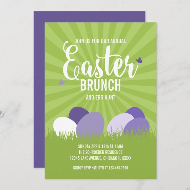 Ultra Violet & Green Easter Brunch Egg Hunt Card (Front/Back)