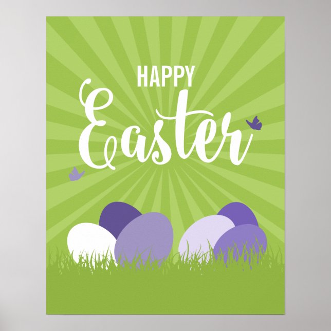 Ultra Violet & Green Happy Easter Sign Poster (Front)
