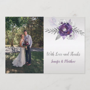 Ultra Violet Grey Silver Floral Photo Thank You