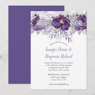 Ultra Violet Lavender Grey Floral Wedding Invite