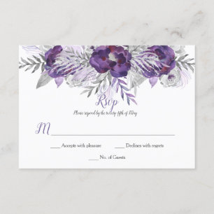 Ultra Violet Lavender Grey Watercolor Roses RSVP Card