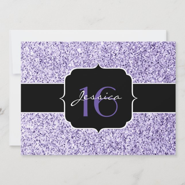 Ultra violet light glitter sparkle Sweet 16 invite (Front)