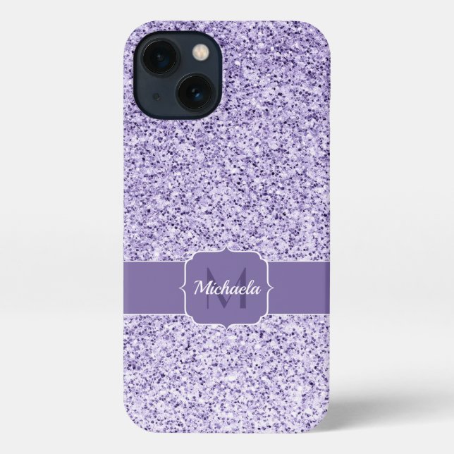 Ultra violet light purple glitter sparkle Monogram iPhone Case (Back)