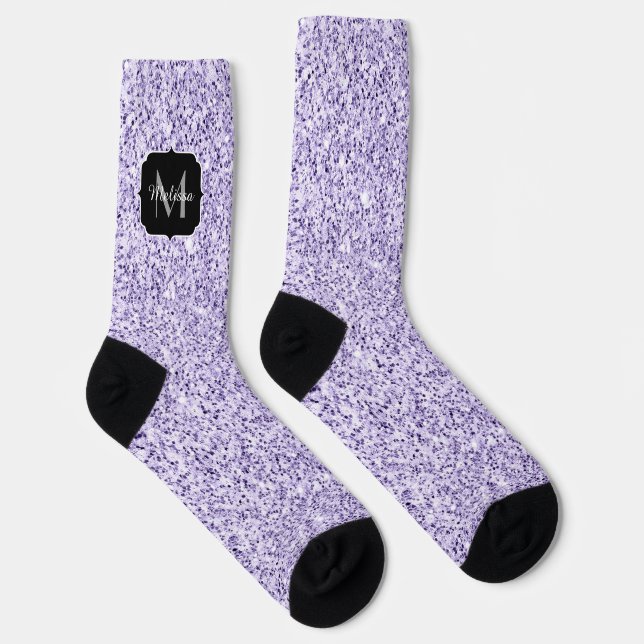 Ultra violet light purple glitter sparkle Monogram Socks (Right)