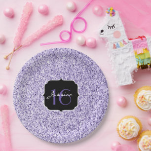 Ultra violet light purple glitter sparkle Sweet 16 Paper Plate