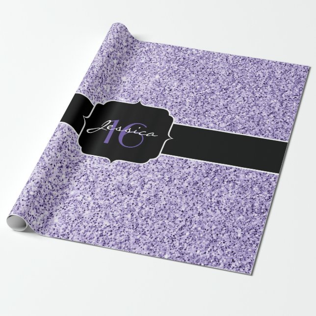 Ultra violet light purple glitter sparkle Sweet 16 Wrapping Paper (Unrolled)
