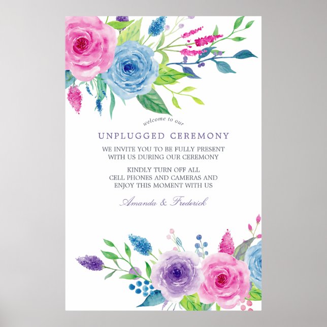 Ultra Violet Mix Floral Wedding Unplugged Ceremony Poster (Front)