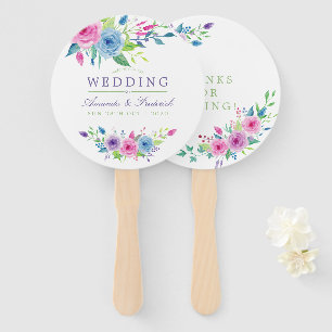 Ultra Violet Mix Watercolor Floral Wedding Favour Hand Fan