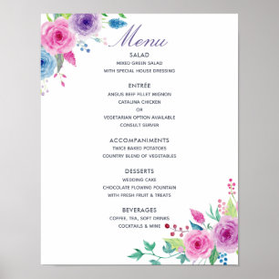 Ultra Violet Mix Watercolor Floral Wedding Menu Poster