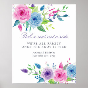 Ultra Violet Mix Watercolor Floral Wedding Seating Poster