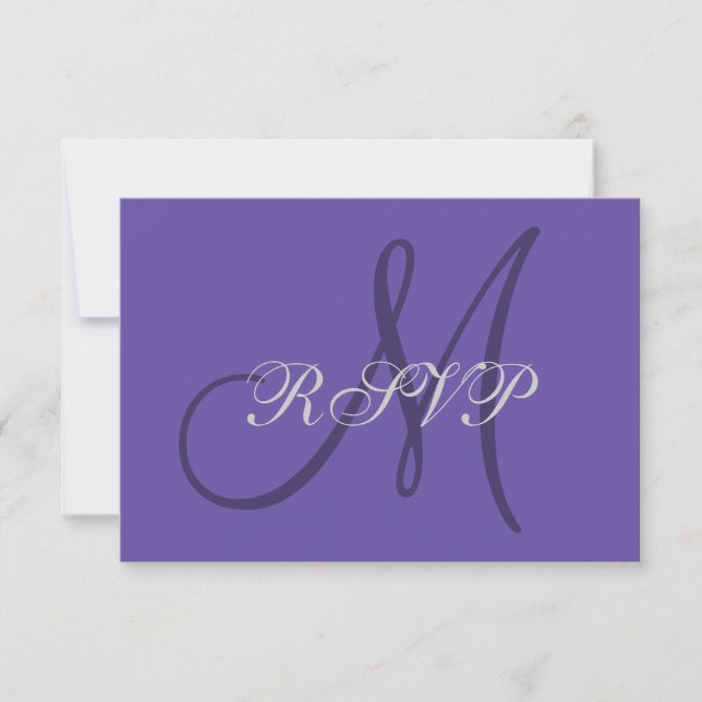 Ultra Violet Monogram Elegant Wedding RSVP Card (Front)