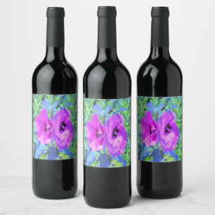Ultra-Violet Plum Crazy Purple Hibiscus Flowers Wine Label