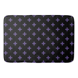 Ultra violet polka crosses on black bath mat