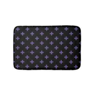 Ultra violet polka crosses on black bath mat
