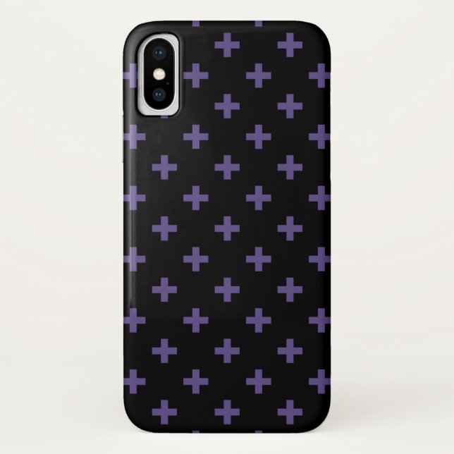 Ultra violet polka crosses on black Case-Mate iPhone case (Back)