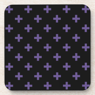 Ultra violet polka crosses on black coaster