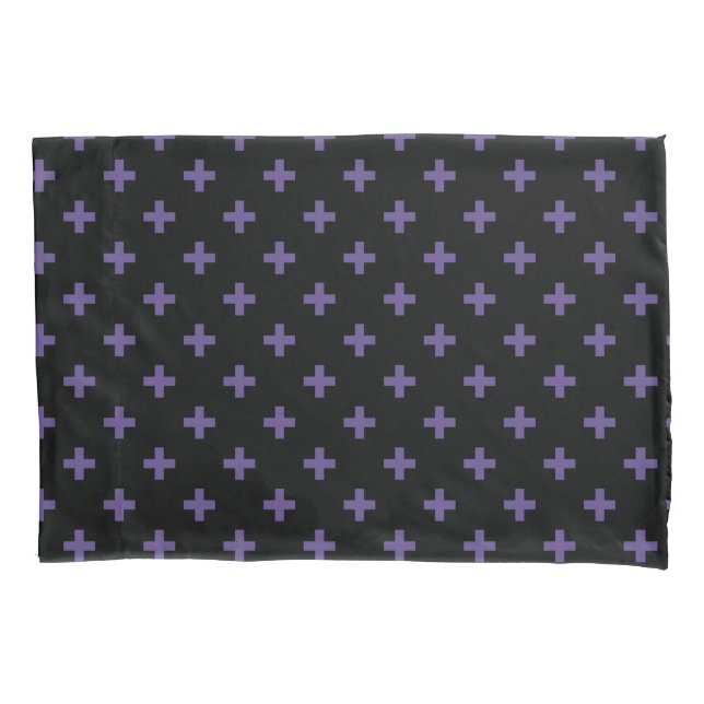 Ultra violet polka crosses on black pillowcase (Front)