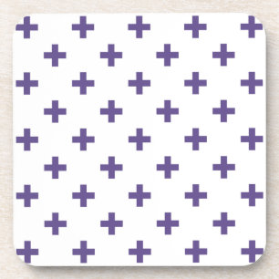 Ultra violet polka crosses on white coaster