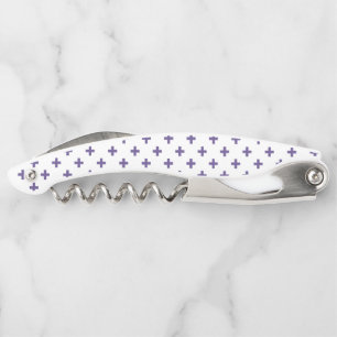 Ultra violet polka crosses on white corkscrew