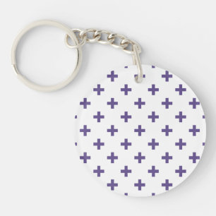Ultra violet polka crosses on white key ring