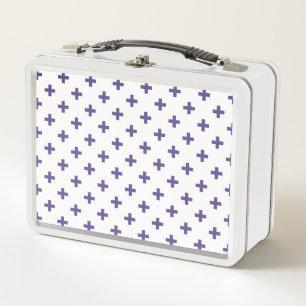 Ultra violet polka crosses on white metal lunch box