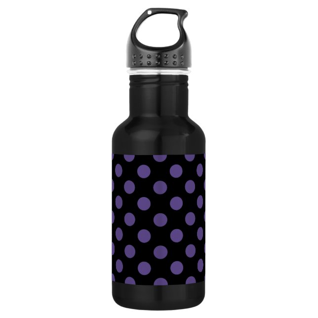 Ultra violet polka dots on black 532 ml water bottle (Front)