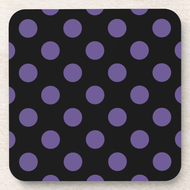 Ultra violet polka dots on black coaster (Front)