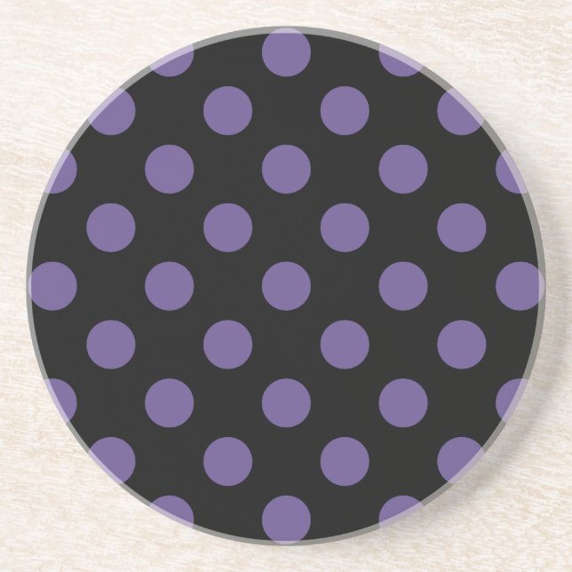 Ultra violet polka dots on black coaster (Front)