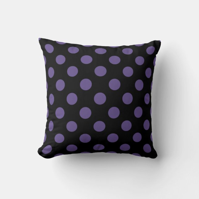 Ultra violet polka dots on black cushion (Front)