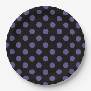 Ultra violet polka dots on black paper plate