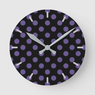 Ultra violet polka dots on black round clock