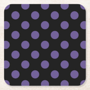 Ultra violet polka dots on black square paper coaster