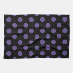 Ultra violet polka dots on black tea towel