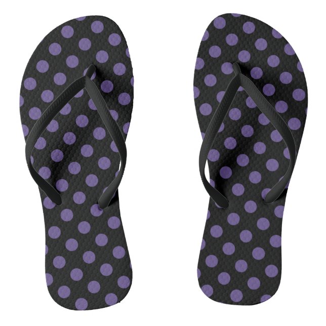 Ultra violet polka dots on black thongs (Footbed)