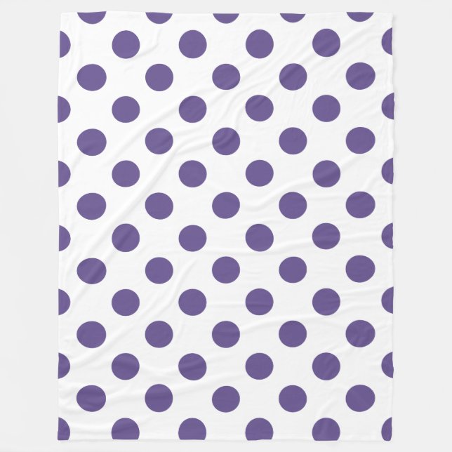 Ultra violet polka dots on white fleece blanket (Front)