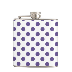 Ultra violet polka dots on white hip flask