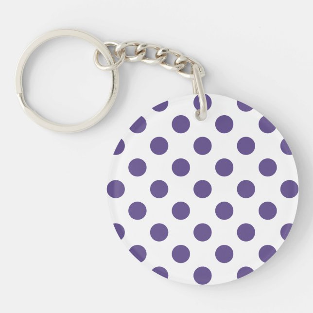 Ultra violet polka dots on white key ring (Front)